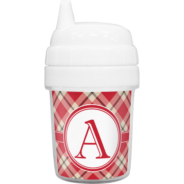 Custom Red & Tan Plaid Baby Sippy Cup (Personalized)
