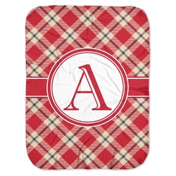 Red & Tan Plaid Baby Swaddling Blanket (Personalized)