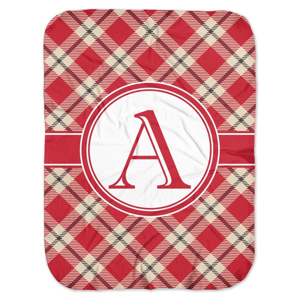 Custom Red & Tan Plaid Baby Swaddling Blanket (Personalized)