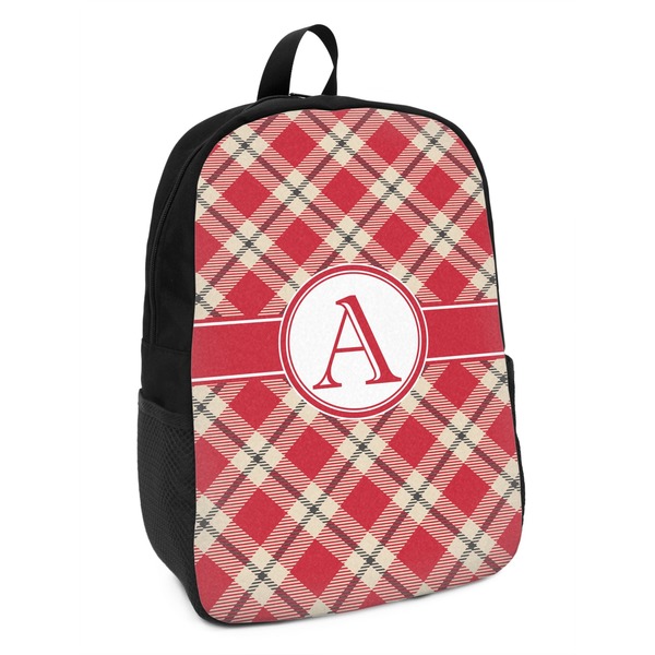 Custom Red & Tan Plaid Kids Backpack (Personalized)