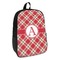 Red & Tan Plaid Backpack - angled view