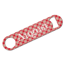 Red & Tan Plaid Bar Bottle Opener - White w/ Initial