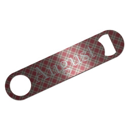 Red & Tan Plaid Bar Bottle Opener - Silver w/ Initial