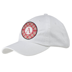 Red & Tan Plaid Baseball Cap - White (Personalized)