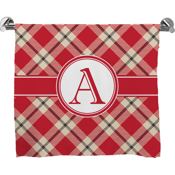 Custom Red & Tan Plaid Bath Towel (Personalized)