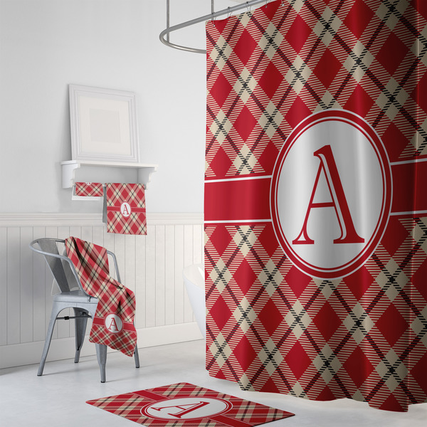 Red & Tan Plaid Bath Towel Sets - 3-piece - In Context