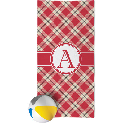 Red & Tan Plaid Beach Towel (Personalized)