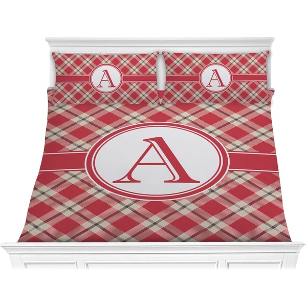 Custom Red & Tan Plaid Comforter Set - King (Personalized)