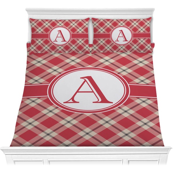 Custom Red & Tan Plaid Comforter Set - Full / Queen (Personalized)