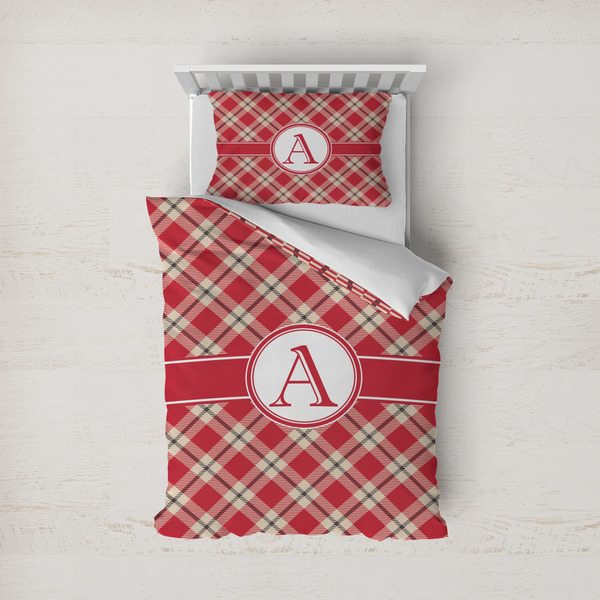 Custom Red & Tan Plaid Duvet Cover Set - Twin (Personalized)