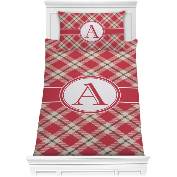 Custom Red & Tan Plaid Comforter Set - Twin XL (Personalized)