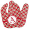 Red & Tan Plaid Baby Bib w/ Initial