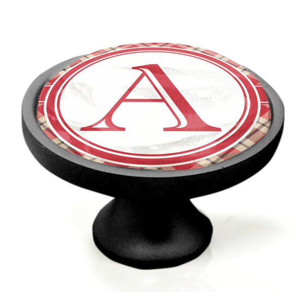 Red & Tan Plaid Black Custom Cabinet Knob (Side)