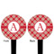 Red & Tan Plaid Black Plastic 4" Food Pick - Round - Double Sided - Front & Back
