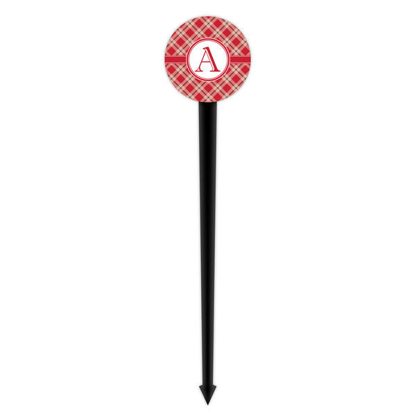 Red & Tan Plaid Black Plastic 4" Food Pick - Round - Single Pick