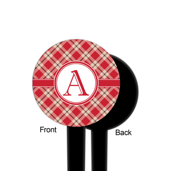 Red & Tan Plaid Black Plastic 4" Food Pick - Round - Single Sided - Front & Back
