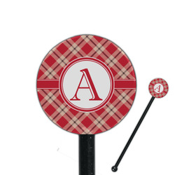 Red & Tan Plaid 5.5" Round Plastic Stir Sticks - Black - Double Sided (Personalized)
