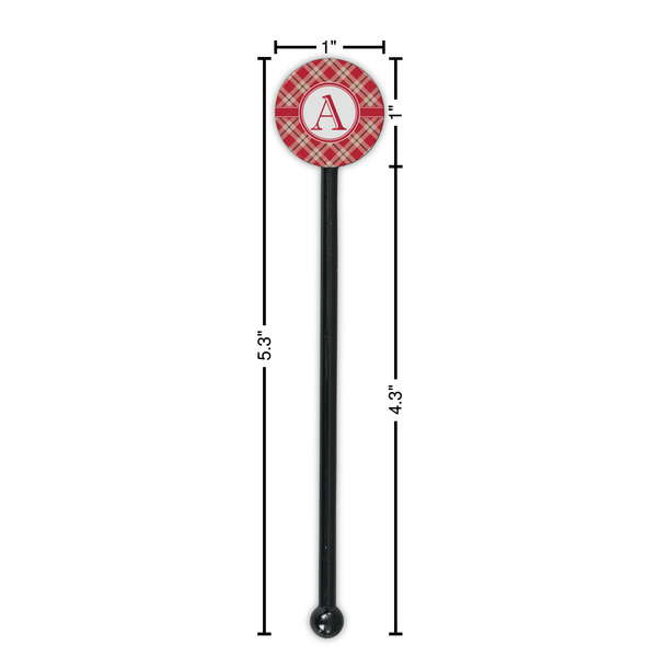 Red & Tan Plaid Black Plastic 5.5" Stir Stick - Round - Dimensions