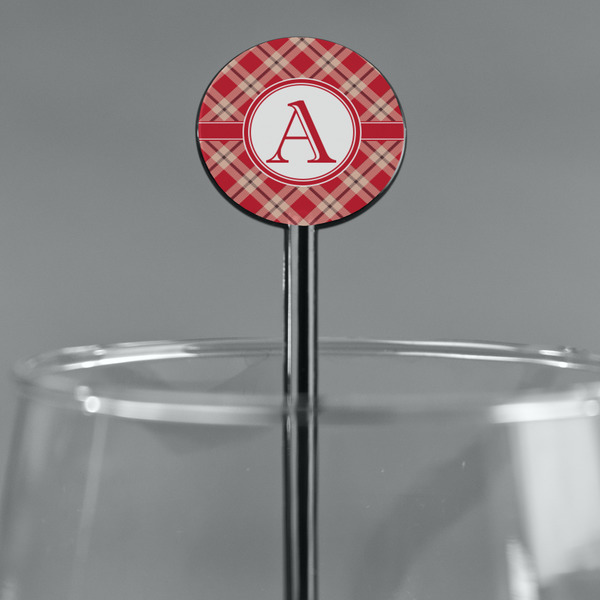 Red & Tan Plaid Black Plastic 5.5" Stir Stick - Round - Main