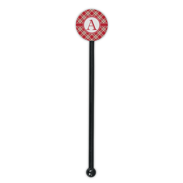 Red & Tan Plaid Black Plastic 5.5" Stir Stick - Round - Single Stick