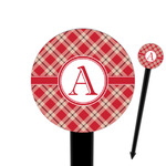 Red & Tan Plaid 6" Round Plastic Food Picks - Black - Double Sided (Personalized)