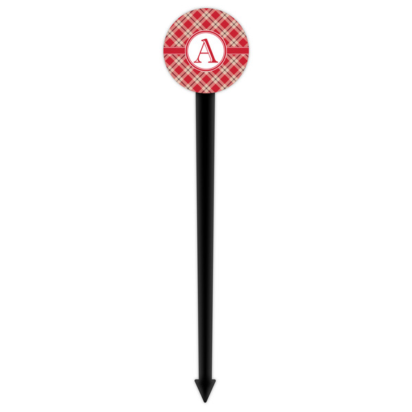 Red & Tan Plaid Black Plastic 6" Food Pick - Round - Single Pick