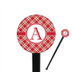 Red & Tan Plaid 7" Round Plastic Stir Sticks - Black - Double Sided (Personalized)