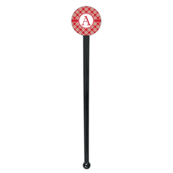 Red & Tan Plaid Black Plastic 7" Stir Stick - Round - Single Stick