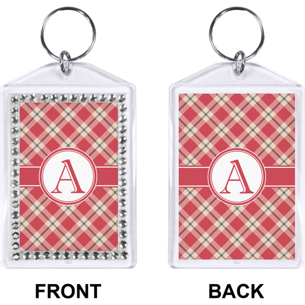 Red & Tan Plaid Bling Keychain (Front + Back)