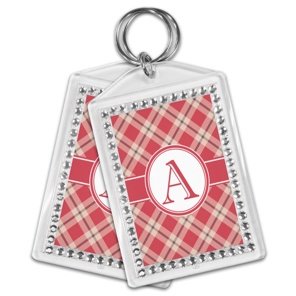 Red & Tan Plaid Bling Keychain - MAIN