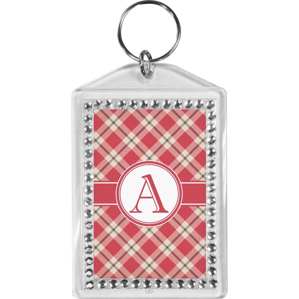 Custom Red & Tan Plaid Bling Keychain (Personalized)