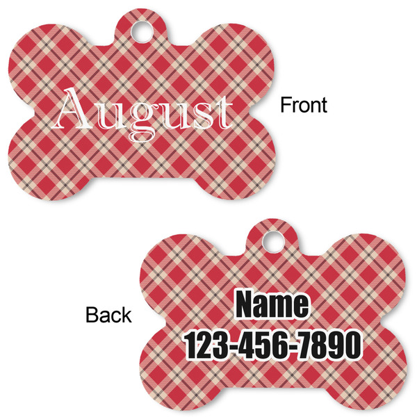 Red & Tan Plaid Bone Shaped Dog ID Tag - Large - Approval