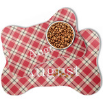 Red & Tan Plaid Bone Shaped Dog Food Mat (Personalized)