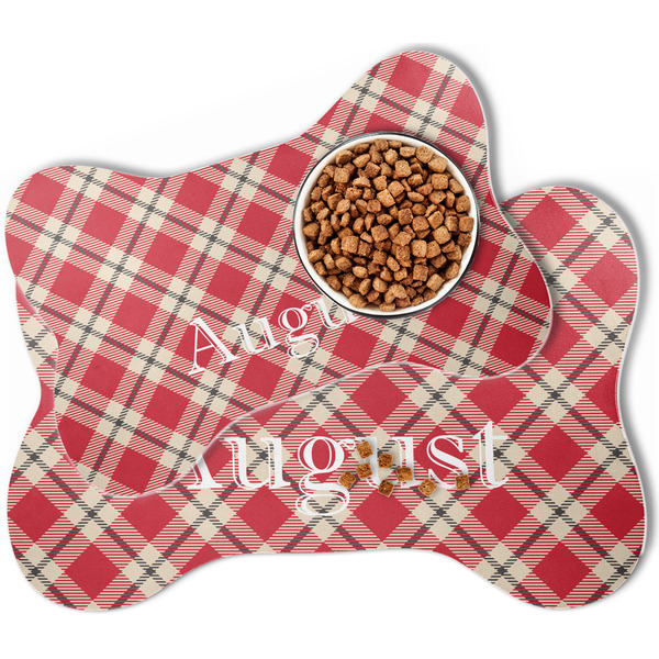 Red & Tan Plaid Bone Shaped Dog Mats - MAIN