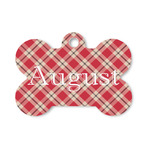 Red & Tan Plaid Bone Shaped Dog ID Tag - Small (Personalized)