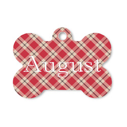 Red & Tan Plaid Bone Shaped Dog ID Tag - Small (Personalized)