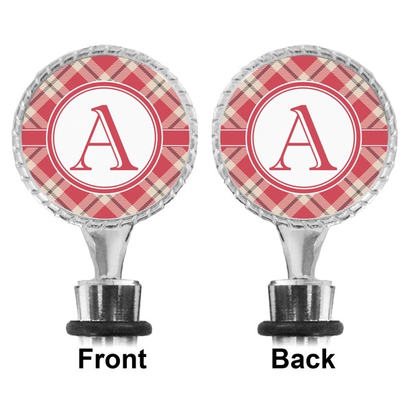 Red & Tan Plaid Bottle Stopper - Front and Back