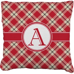 Red & Tan Plaid Faux-Linen Throw Pillow 18" (Personalized)