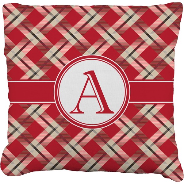 Custom Red & Tan Plaid Faux-Linen Throw Pillow 18" (Personalized)