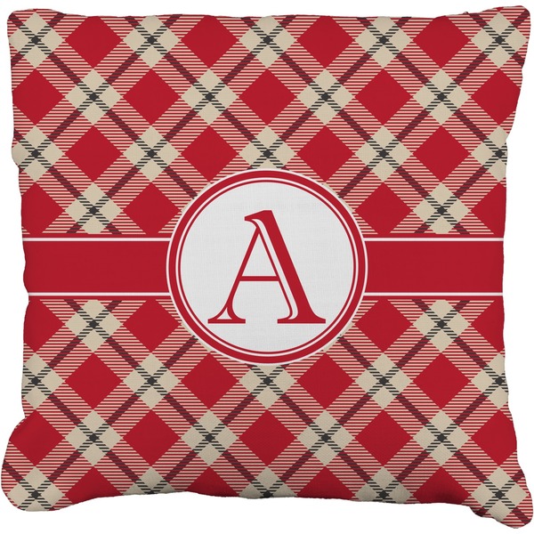 Custom Red & Tan Plaid Faux-Linen Throw Pillow 20" (Personalized)