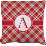 Red & Tan Plaid Faux-Linen Throw Pillow (Personalized)