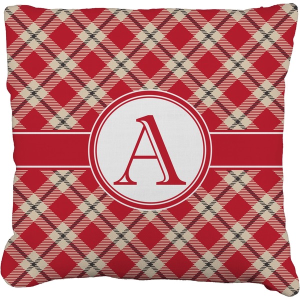 Custom Red & Tan Plaid Faux-Linen Throw Pillow (Personalized)