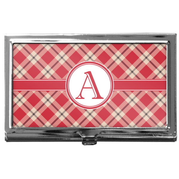 Custom Red & Tan Plaid Business Card Case
