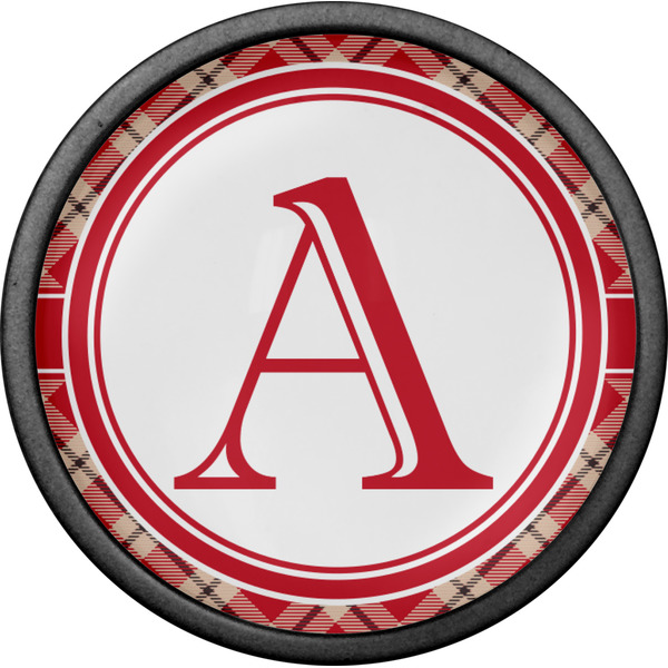 Red & Tan Plaid Cabinet Knob - Black - Front