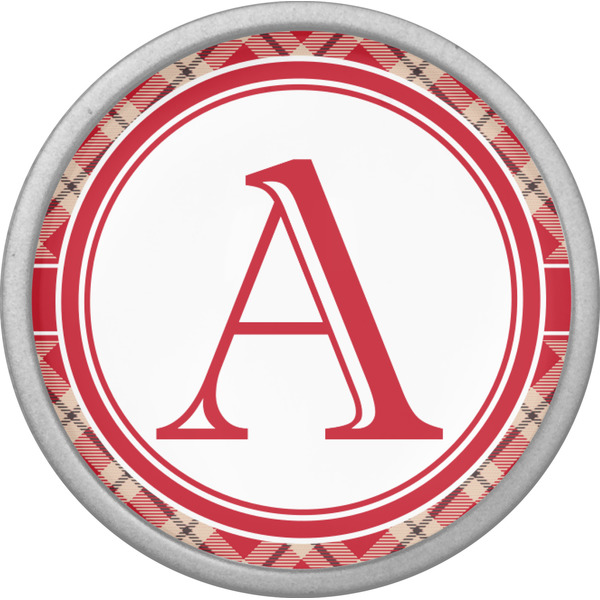 Red & Tan Plaid Cabinet Knob - Nickel - Front