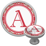 Red & Tan Plaid Cabinet Knob (Silver) (Personalized)