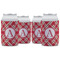 Red & Tan Plaid Can Cooler (12 oz) - Set of 4 w/ Initial
