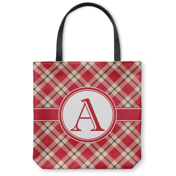 Custom Red & Tan Plaid Canvas Tote Bag - Small - 13"x13" (Personalized)