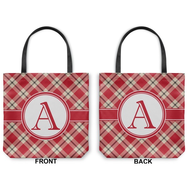 Red & Tan Plaid Canvas Tote - Front and Back