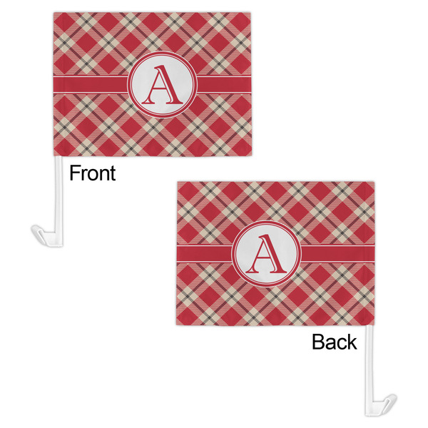 Red & Tan Plaid Car Flag - 11" x 8" - Front & Back View